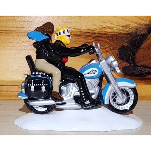 Dept 56 Two for the Road Harley Davidson Motorcycle 54939 Snow Village Blue - Picture 10 of 13